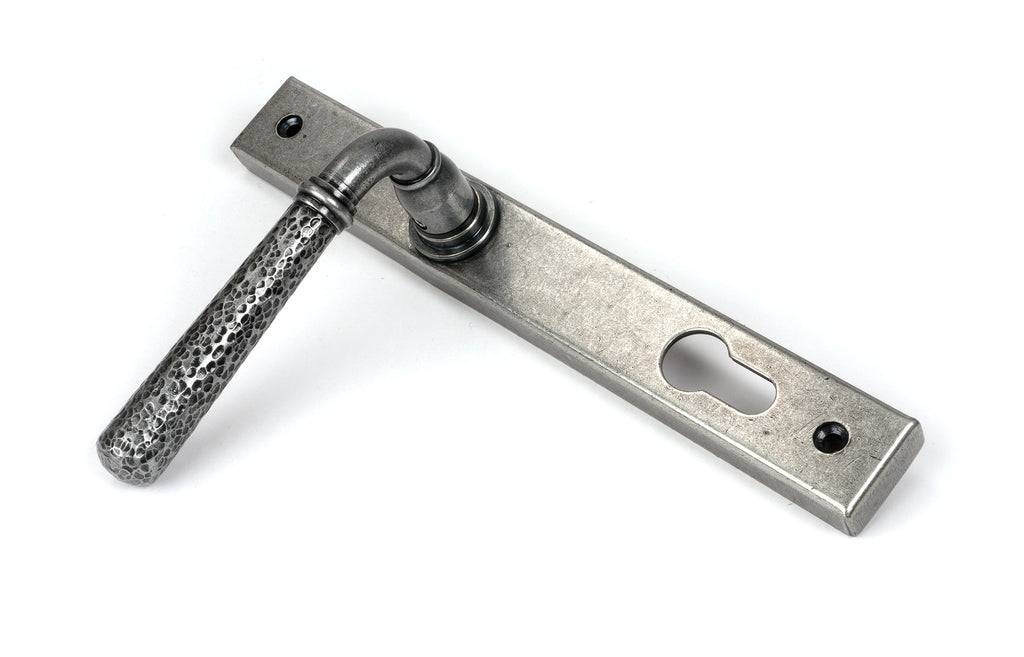 From The Anvil's Pewter Patina Hammered Newbury Slimline Espag. Lock Set