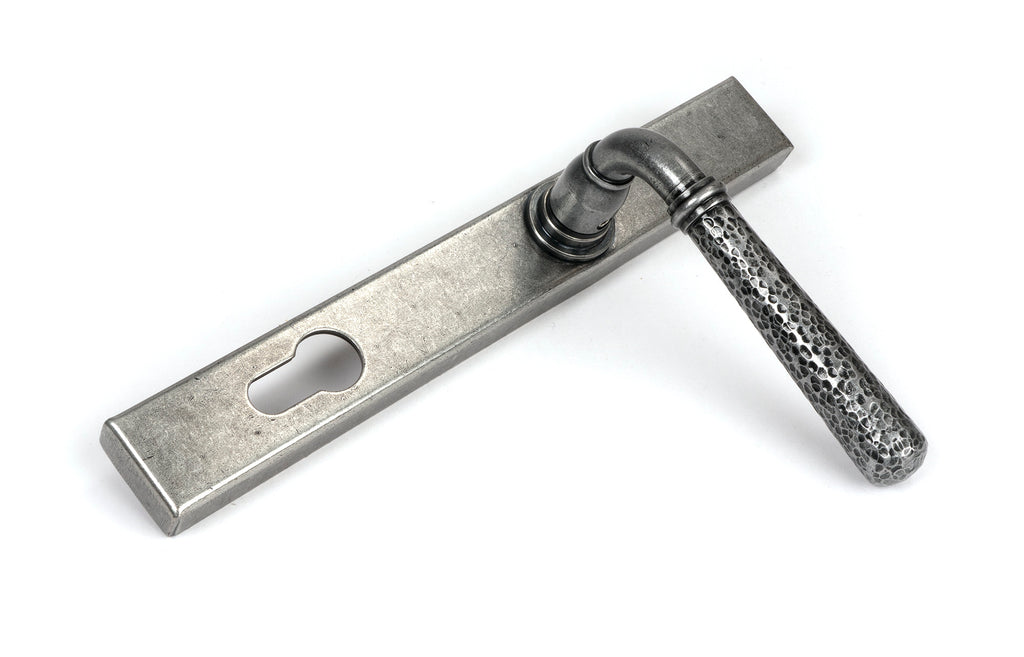 From The Anvil's Pewter Patina Hammered Newbury Slimline Espag. Lock Set