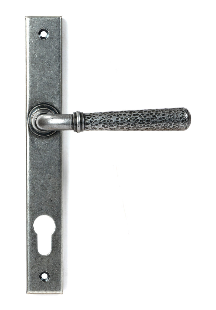 From The Anvil's Pewter Patina Hammered Newbury Slimline Espag. Lock Set