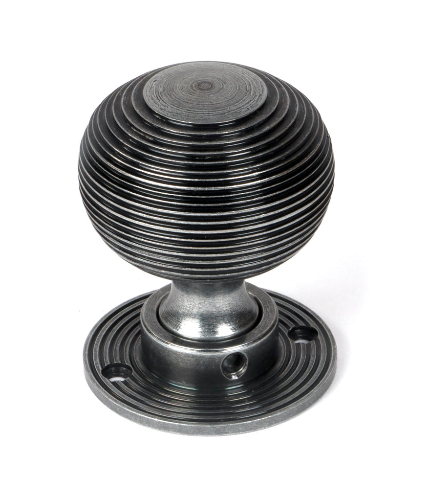 From The Anvil's Pewter Patina Heavy Beehive Mortice/Rim Knob Set