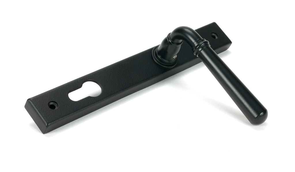 From The Anvil's Matt Black Newbury Slimline Lever Espag. Lock Set