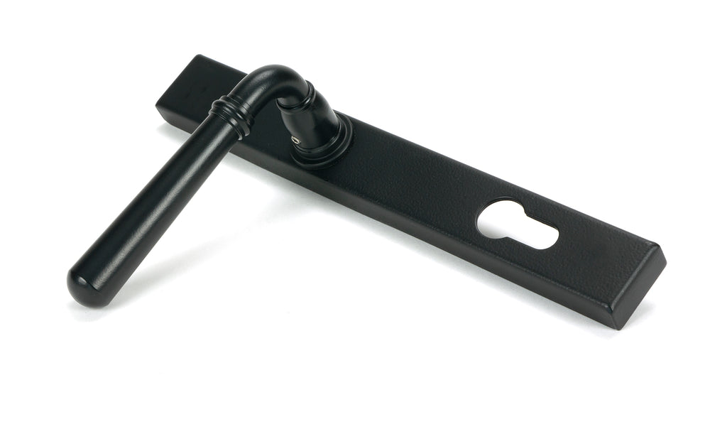 From The Anvil's Matt Black Newbury Slimline Lever Espag. Lock Set