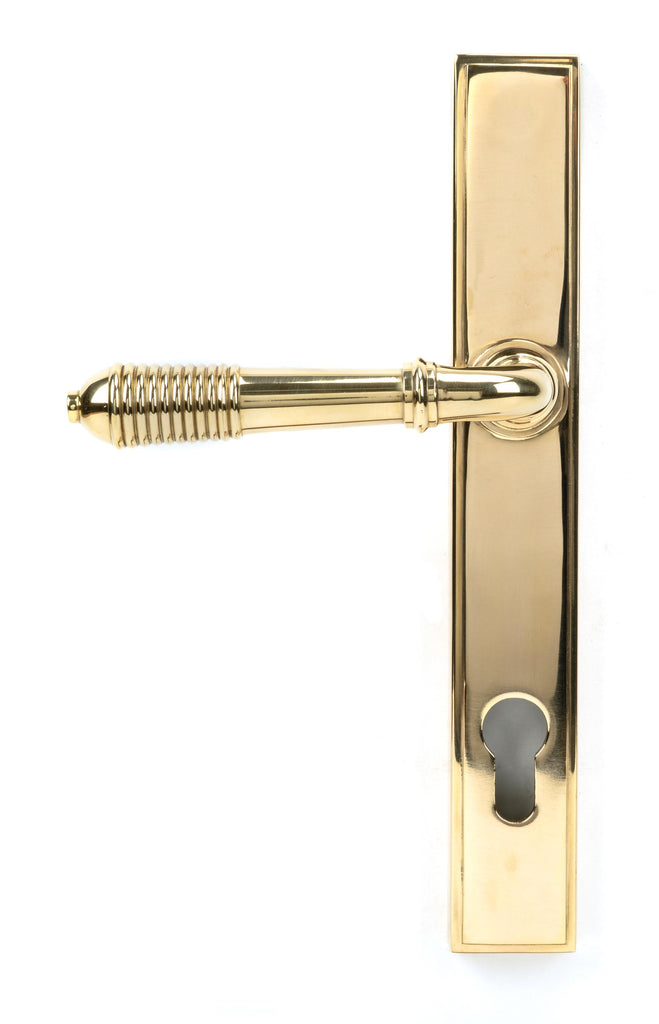 From The Anvil's Polished Brass Reeded Slimline Lever Espag. Lock Set