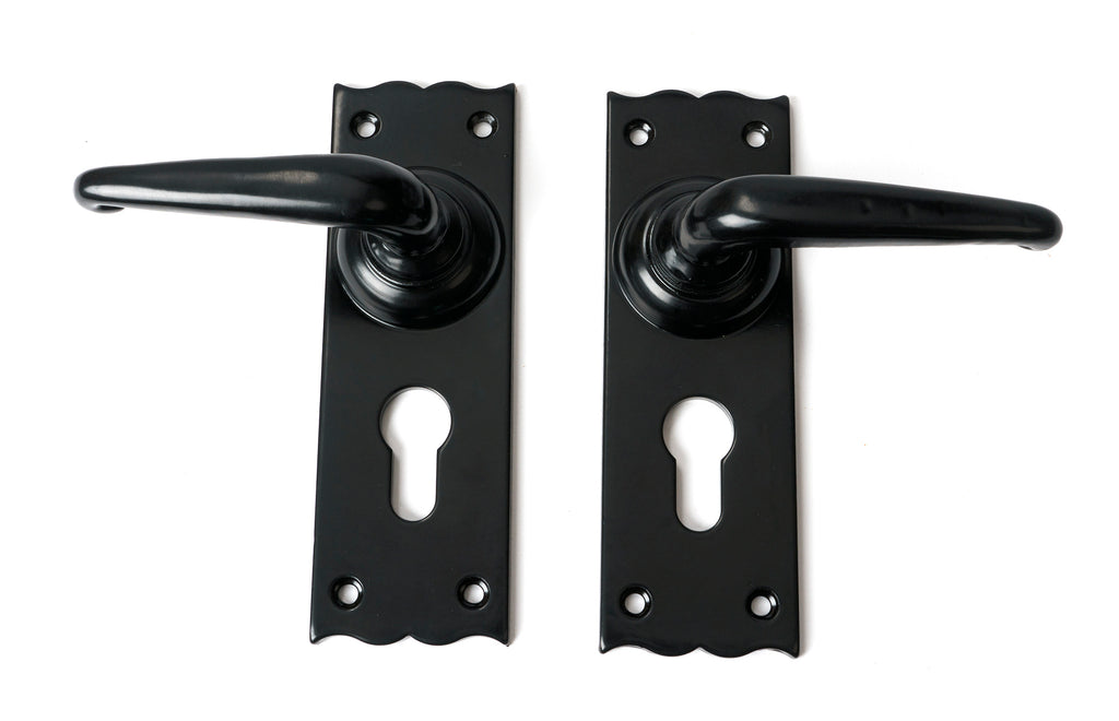 From The Anvil's Black Oak Lever Euro Lock Set