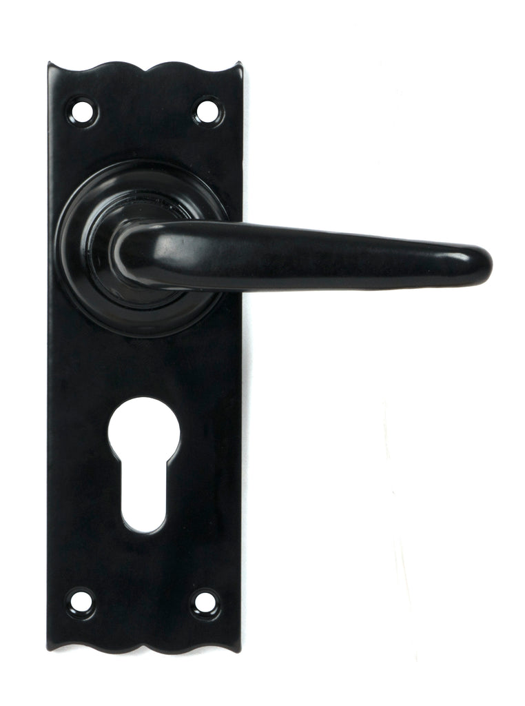 From The Anvil's Black Oak Lever Euro Lock Set