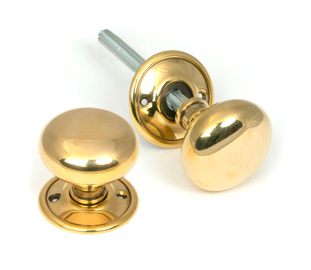 From The Anvil's Aged Brass Mushroom Mortice/Rim Knob Set