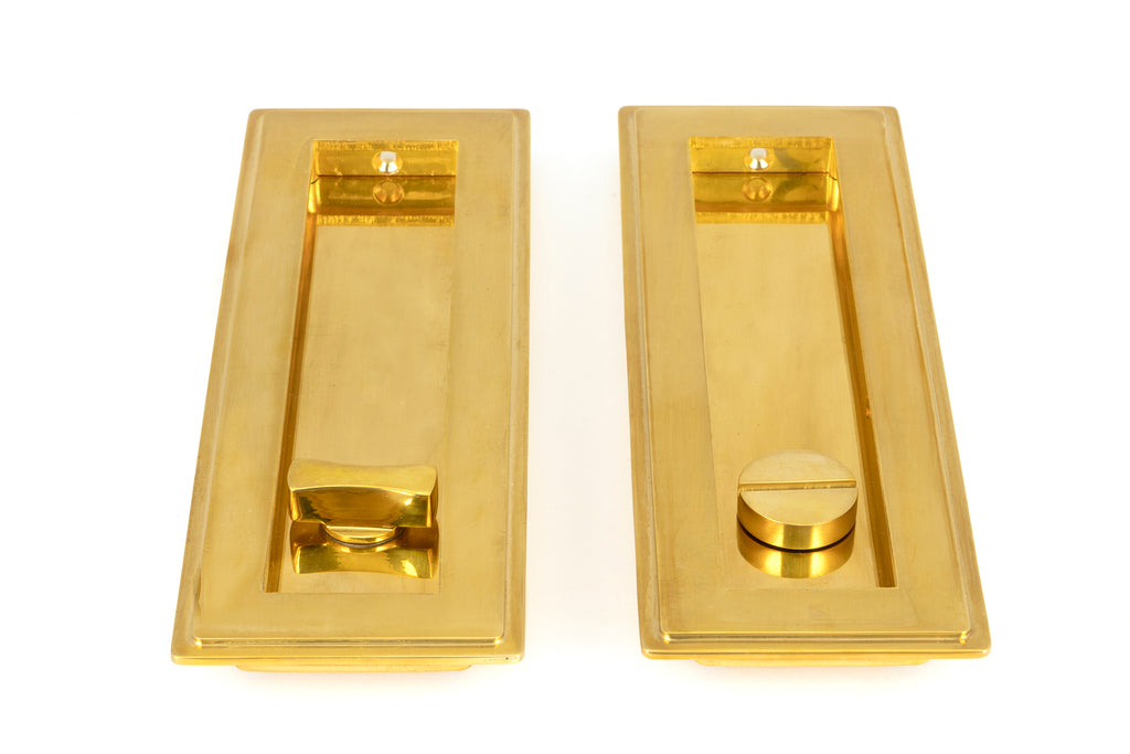 From The Anvil's Polished Brass Art Deco Rectangular Pull - Privacy Set