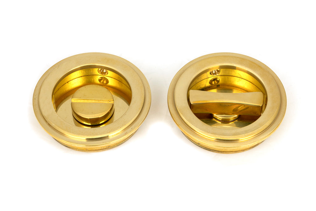 From The Anvil's Polished Brass Art Deco Round Pull - Privacy Set