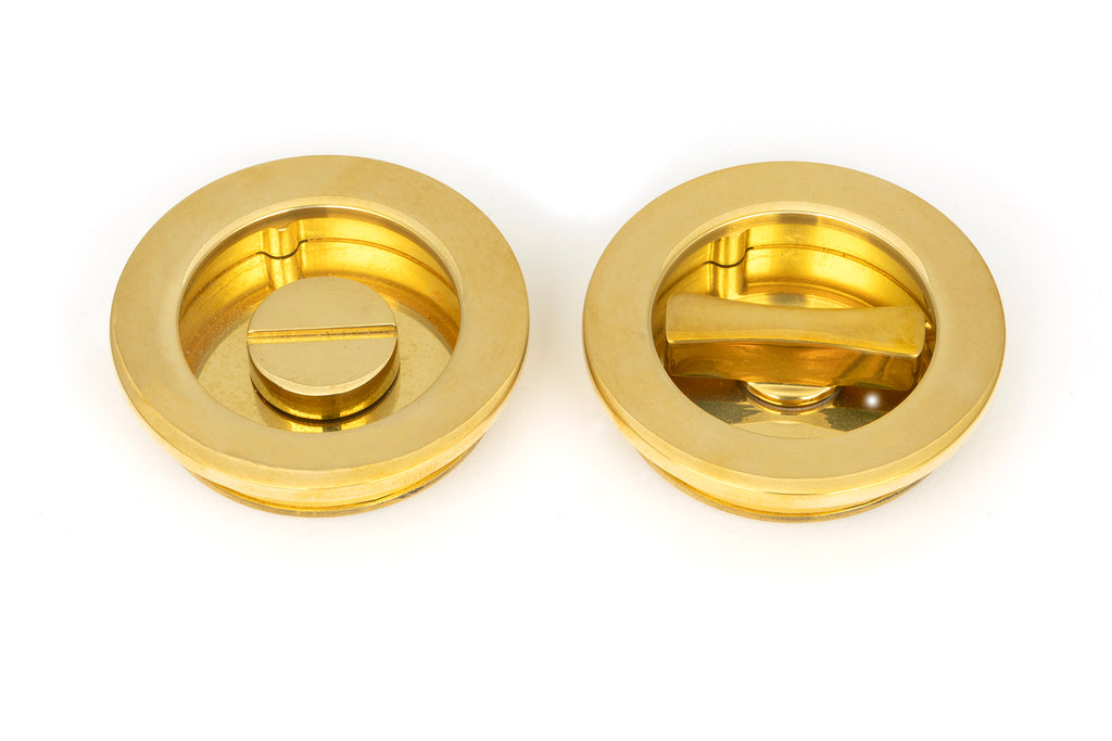 From The Anvil's Polished Brass Plain Round Pull - Privacy Set