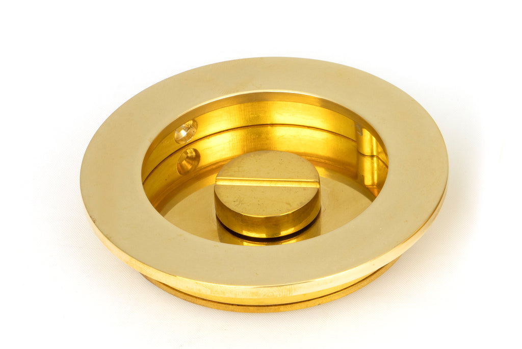 From The Anvil's Polished Brass Plain Round Pull - Privacy Set