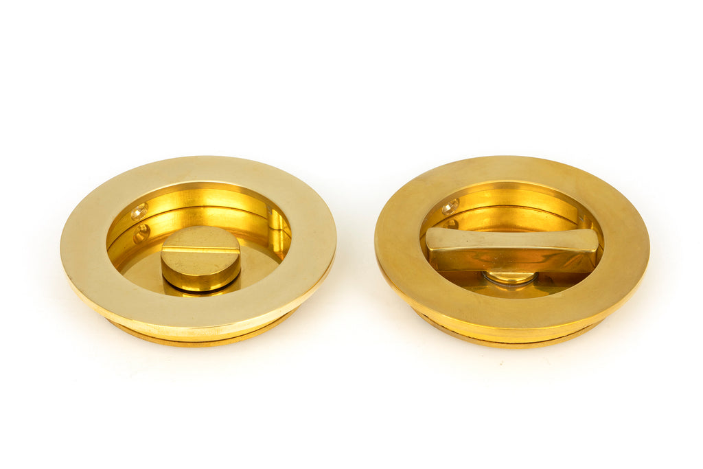 From The Anvil's Polished Brass Plain Round Pull - Privacy Set