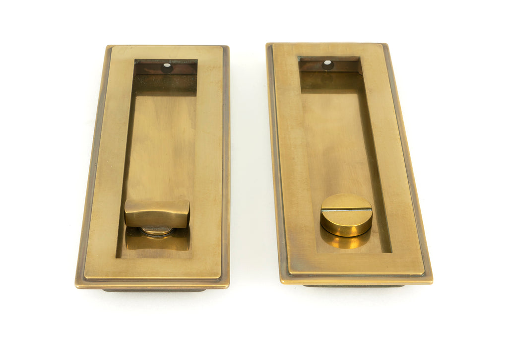 From The Anvil's Aged Brass Art Deco Rectangular Pull - Privacy Set