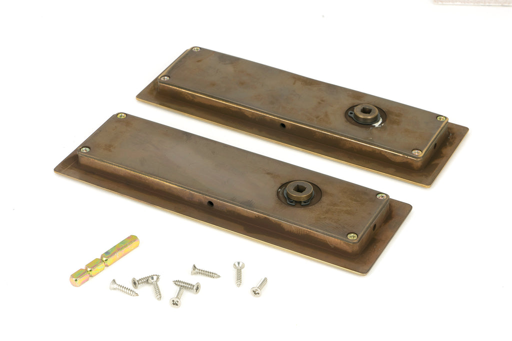 From The Anvil's Aged Brass Art Deco Rectangular Pull - Privacy Set