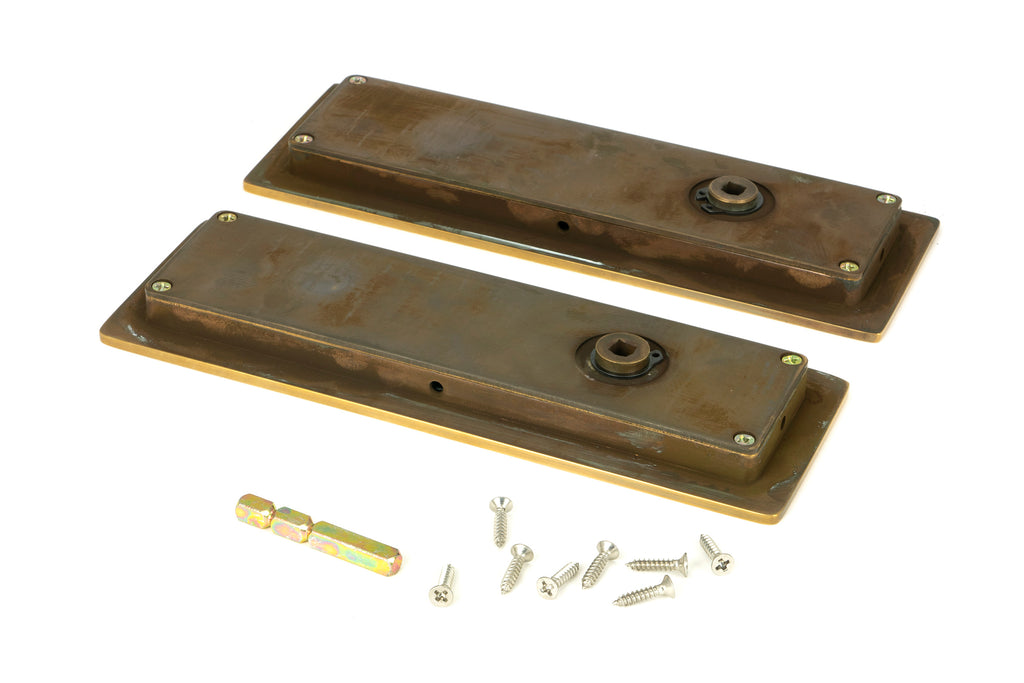 From The Anvil's Aged Brass Plain Rectangular Pull - Privacy Set