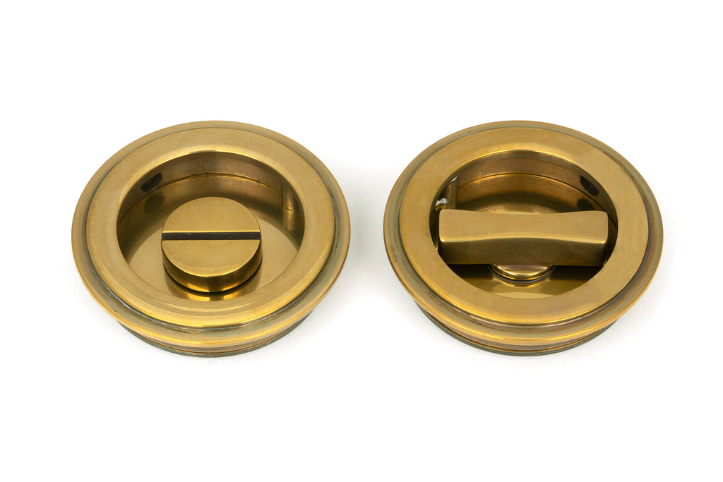 From The Anvil's Aged Brass Art Deco Round Pull - Privacy Set