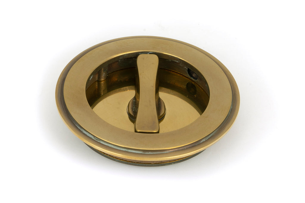 From The Anvil's Aged Brass Art Deco Round Pull - Privacy Set