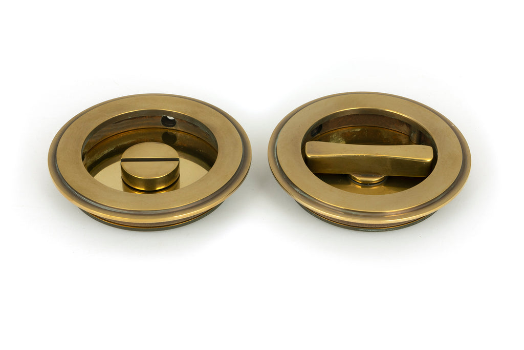 From The Anvil's Aged Brass Art Deco Round Pull - Privacy Set