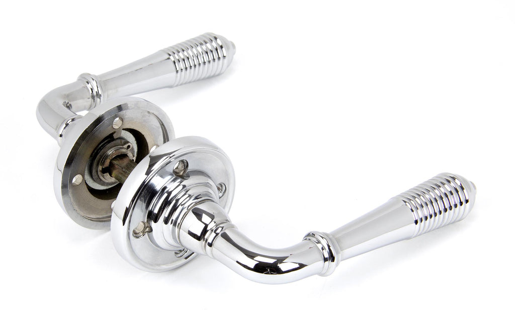 From The Anvil's Polished Chrome Reeded Lever on Rose Set