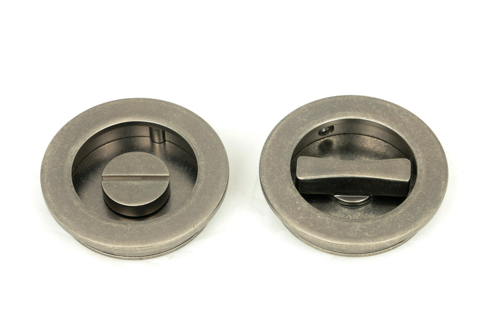 From The Anvil's Pewter Patina Plain Round Pull - Privacy Set