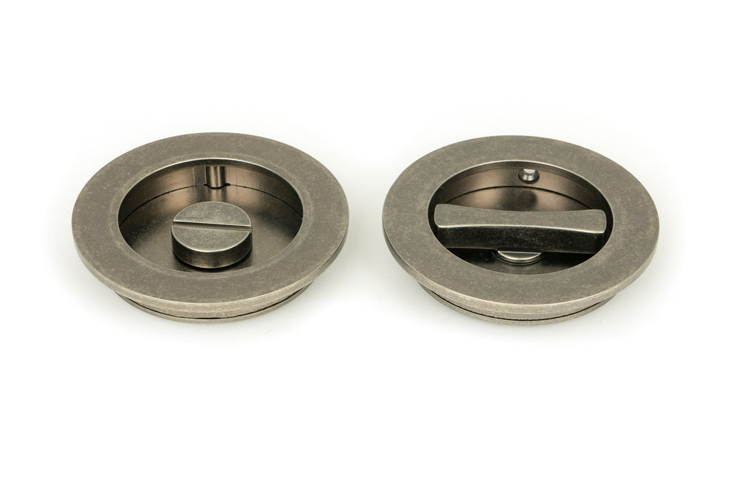 From The Anvil's Pewter Patina Plain Round Pull - Privacy Set