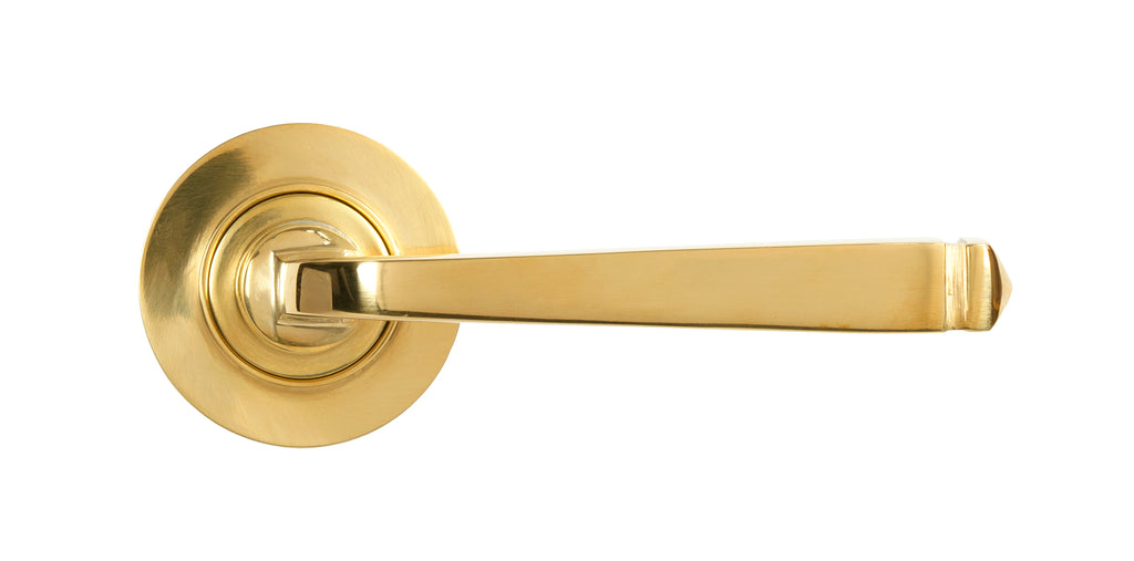 From The Anvil's Polished Brass Avon Round Lever on Rose Set (Sprung)