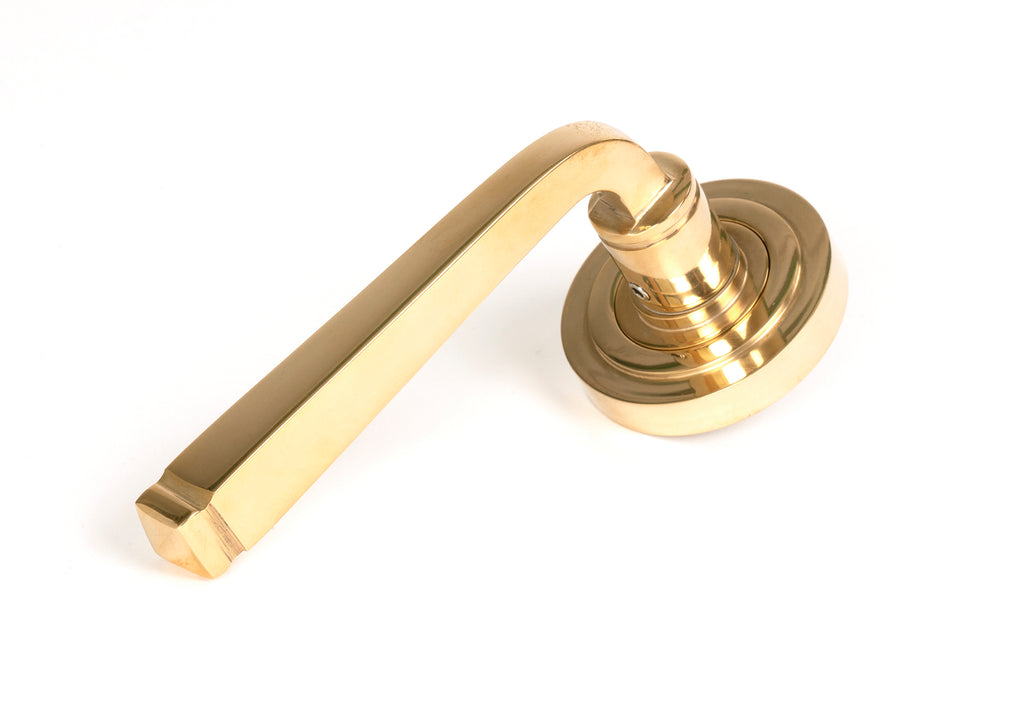 From The Anvil's Polished Brass Avon Round Lever on Rose Set (Sprung)