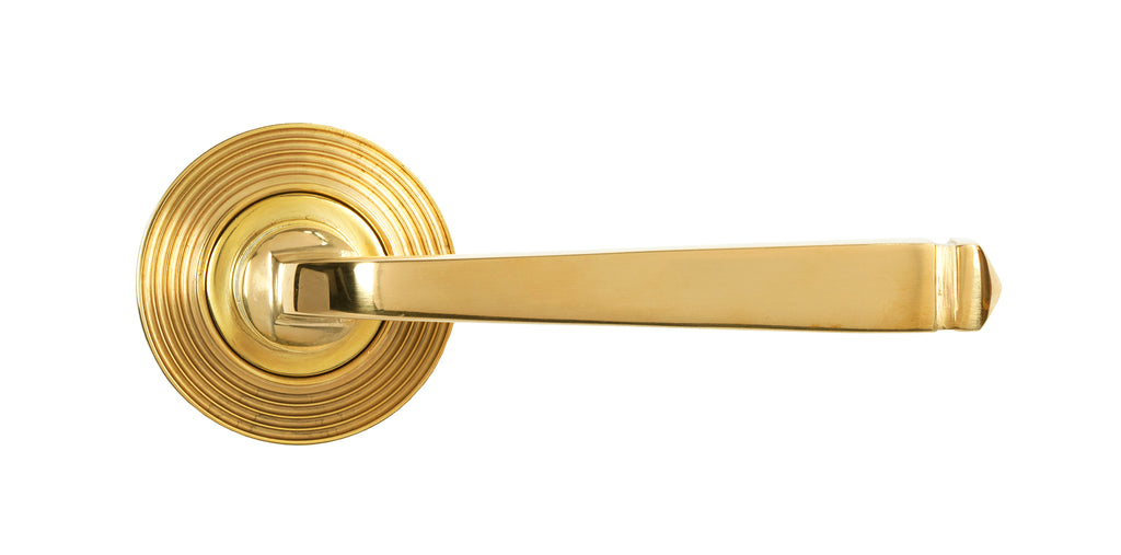 From The Anvil's Polished Brass Avon Round Lever on Rose Set (Sprung)