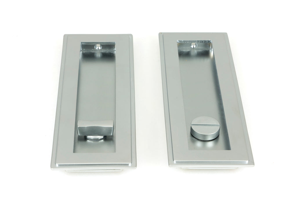 From The Anvil's Satin Chrome Art Deco Rectangular Pull - Privacy Set