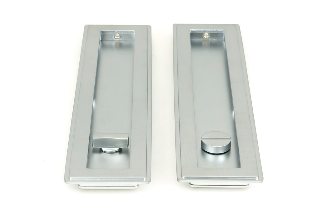 From The Anvil's Satin Chrome Art Deco Rectangular Pull - Privacy Set