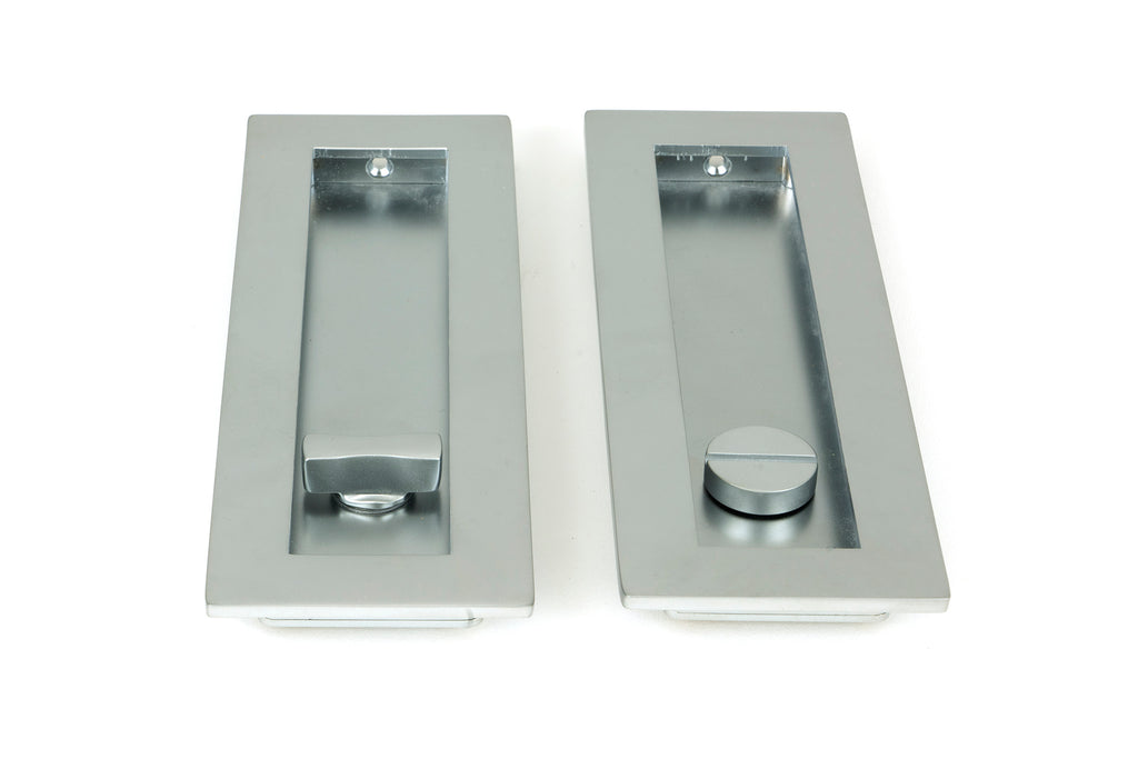 From The Anvil's Satin Chrome Plain Rectangular Pull - Privacy Set