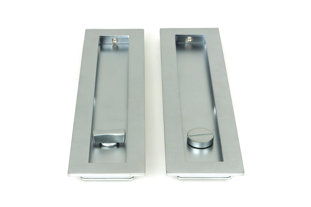 From The Anvil's Satin Chrome Plain Rectangular Pull - Privacy Set