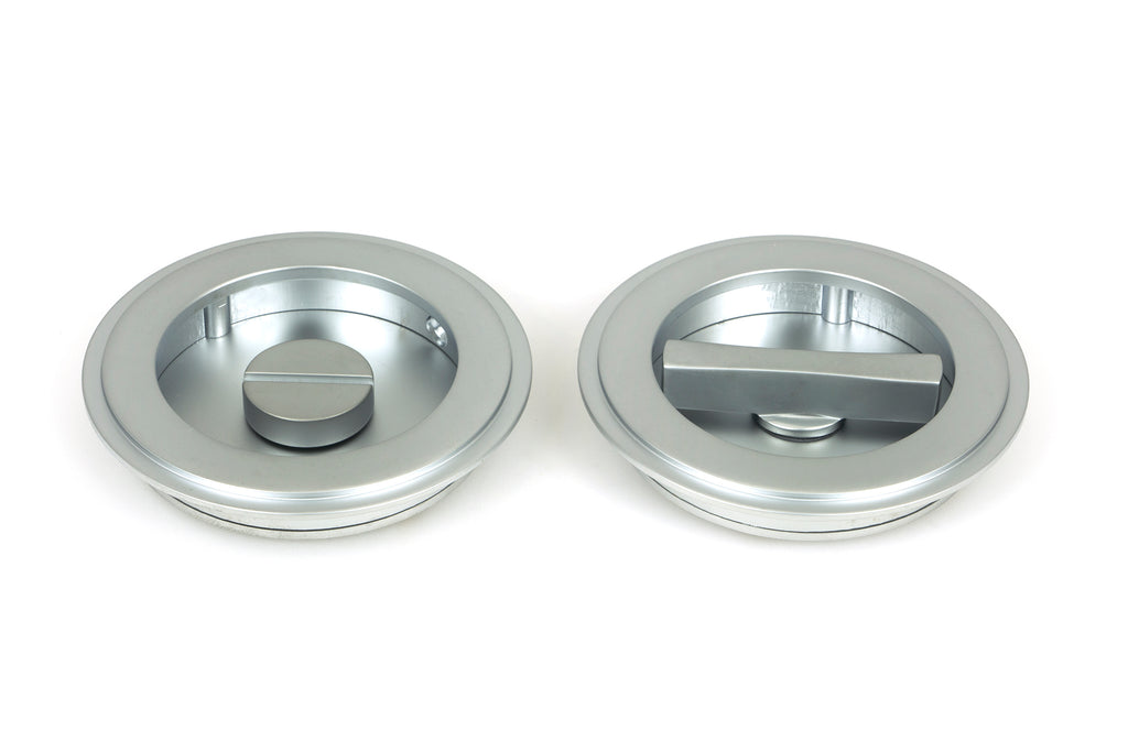 From The Anvil's Satin Chrome Art Deco Round Pull - Privacy Set