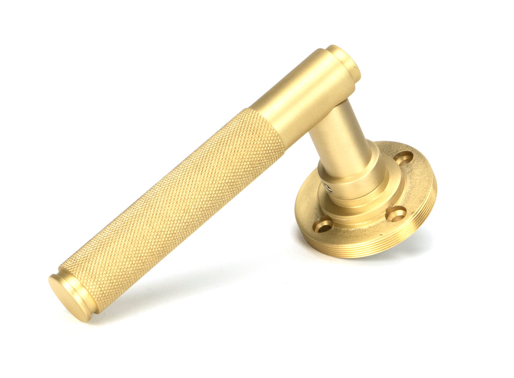 From The Anvil's Satin Brass Brompton Lever on Rose Set (Sprung)