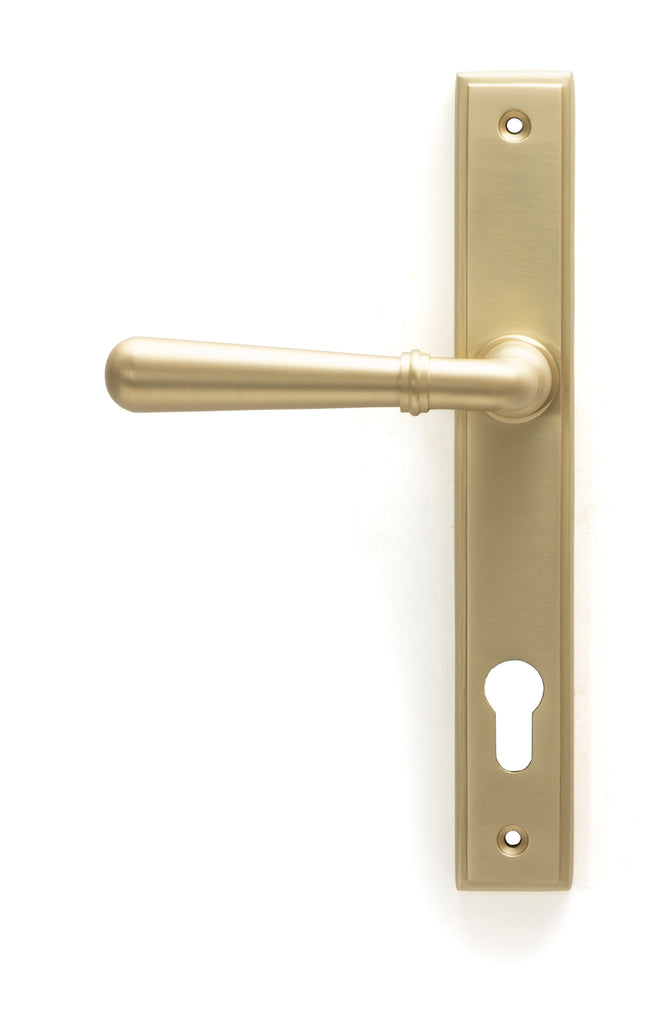 From The Anvil's Satin Brass Newbury Slimline Lever Espag. Lock Set