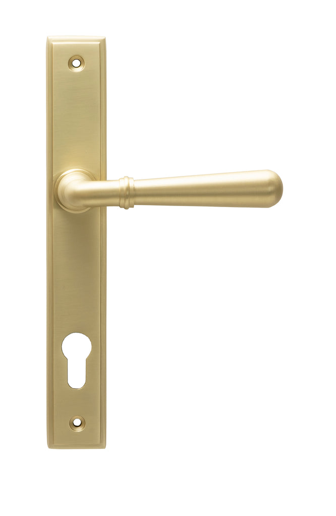 From The Anvil's Satin Brass Newbury Slimline Lever Espag. Lock Set