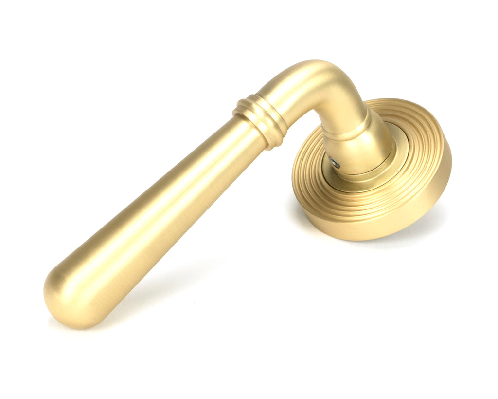 From The Anvil's Satin Brass Newbury Lever on Rose Set (Sprung)