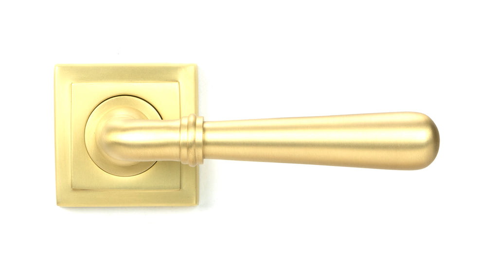 From The Anvil's Satin Brass Newbury Lever on Rose Set (Unsprung)