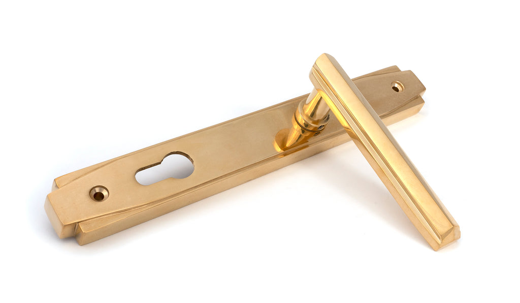 From The Anvil's Polished Brass Art Deco Slimline Lever Espag. Lock Set