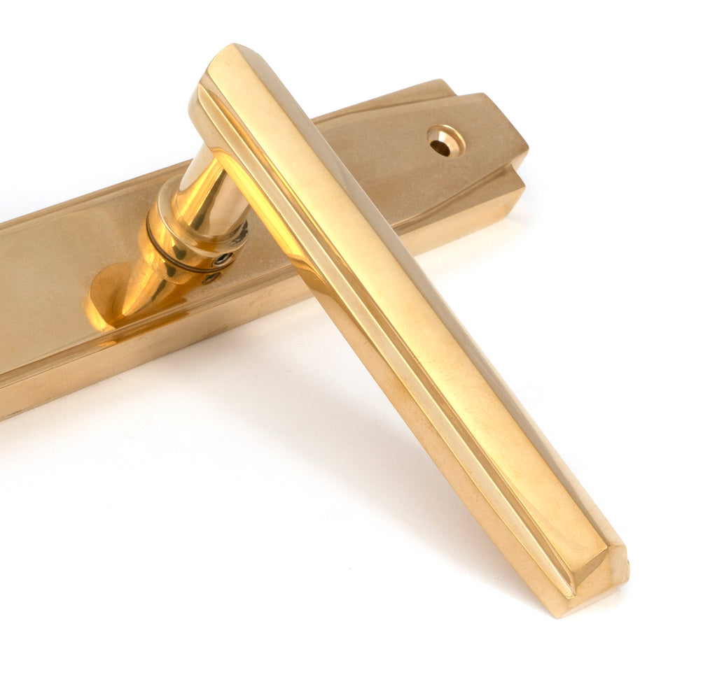 From The Anvil's Polished Brass Art Deco Slimline Lever Espag. Lock Set