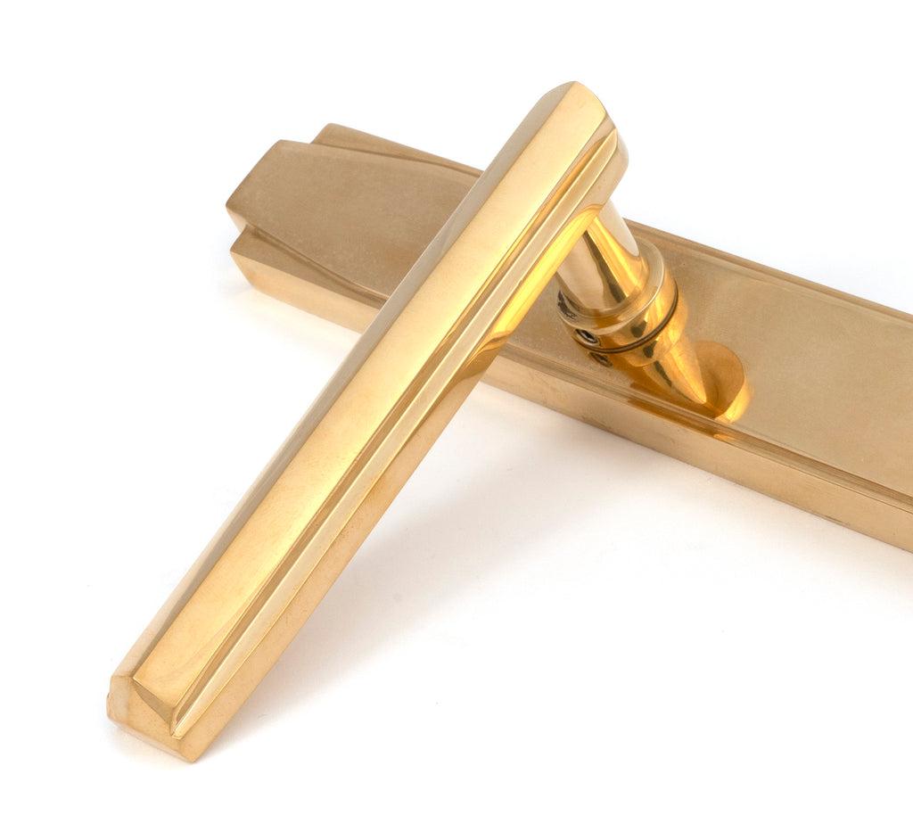 From The Anvil's Polished Brass Art Deco Slimline Lever Espag. Lock Set