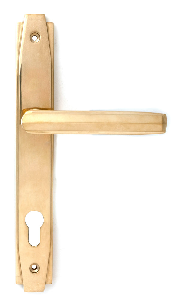 From The Anvil's Polished Brass Art Deco Slimline Lever Espag. Lock Set