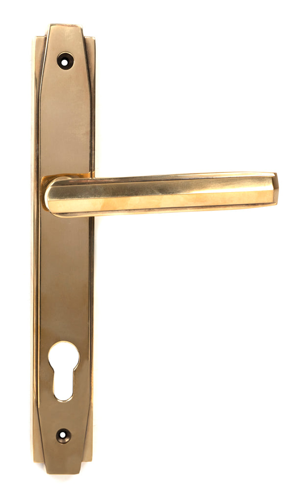 From The Anvil's Aged Brass Art Deco Slimline Lever Espag. Lock Set