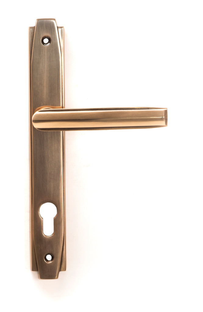 From The Anvil's Polished Bronze Art Deco Slimline Lever Espag. Lock Set