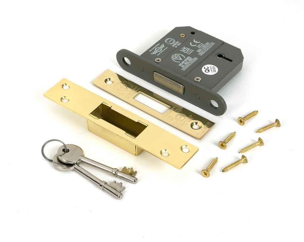 From The Anvil's Polished Brass BS 5 Lever Deadlock KD