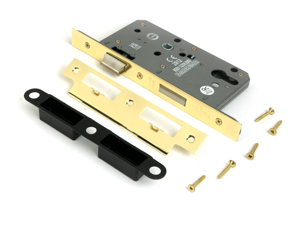 From The Anvil's Polished Brass Euro Din Sash Lock - 60mm Backset/72mm Centre