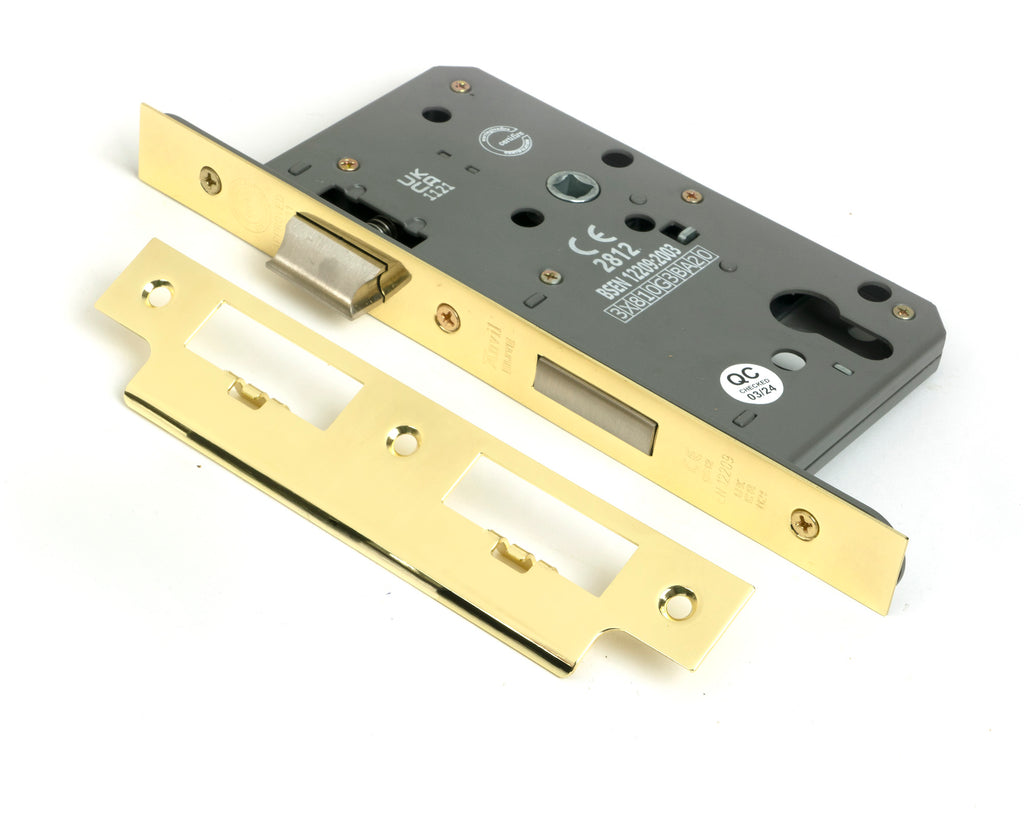 From The Anvil's Polished Brass Euro Din Sash Lock - 60mm Backset/72mm Centre