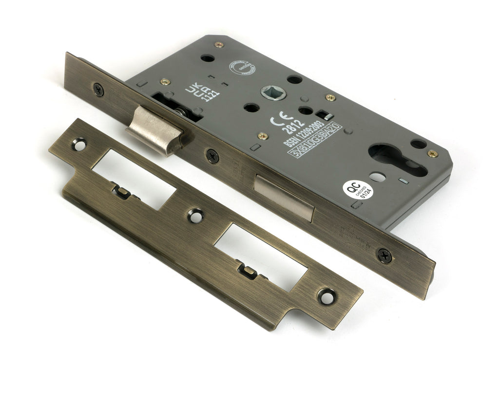 From The Anvil's Aged Brass Euro Din Sash Lock - 60mm Backset/72mm Centre