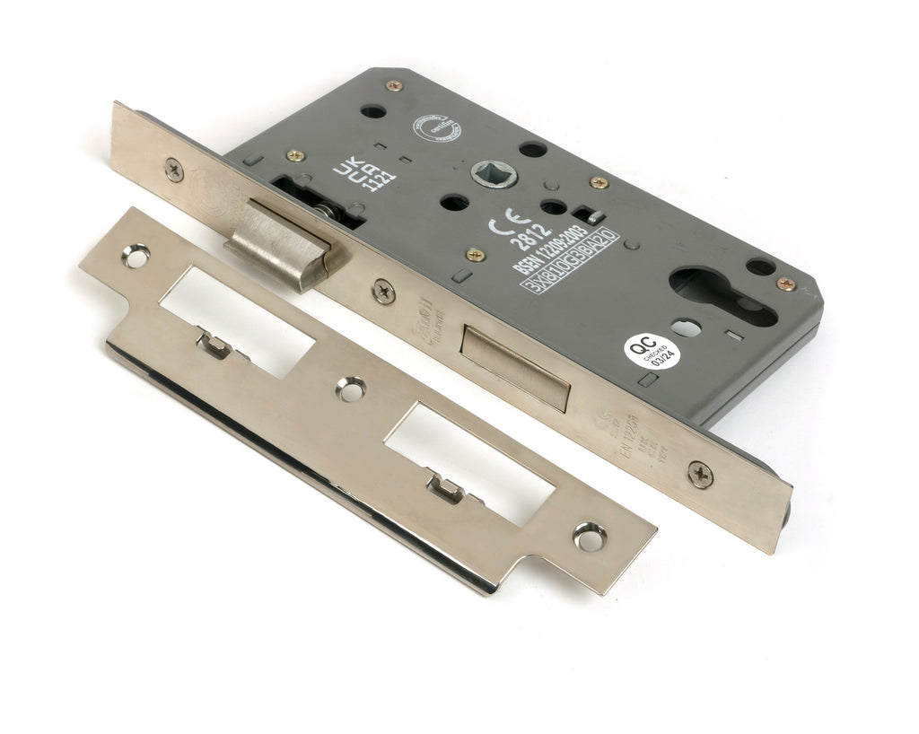 From The Anvil's Polished Nickel Euro Din Sash Lock - 60mm Backset/72mm Centre