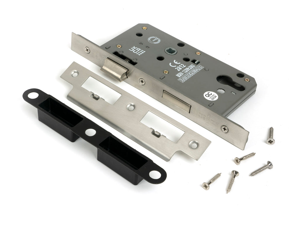 From The Anvil's Satin Chrome Euro Din Sash Lock - 60mm Backset/72mm Centre