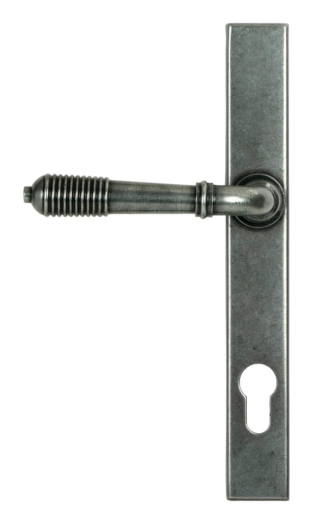 From The Anvil's Pewter Patina Reeded Slimline Lever Espag. Lock Set